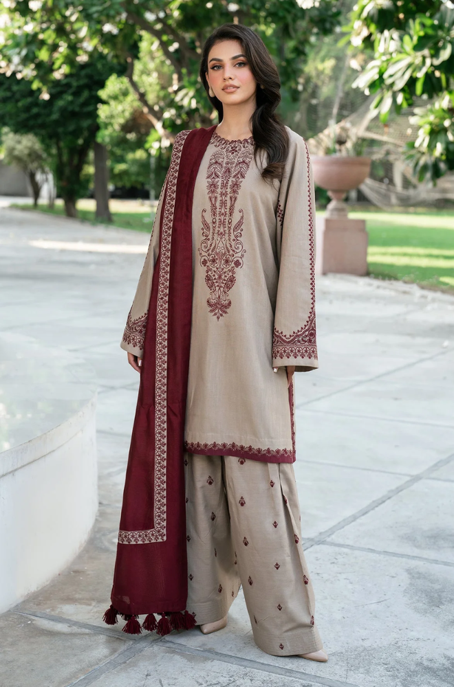 Baroque - 3 Piece Dhanak Embroidered Suit Unstitched - SI-F-006