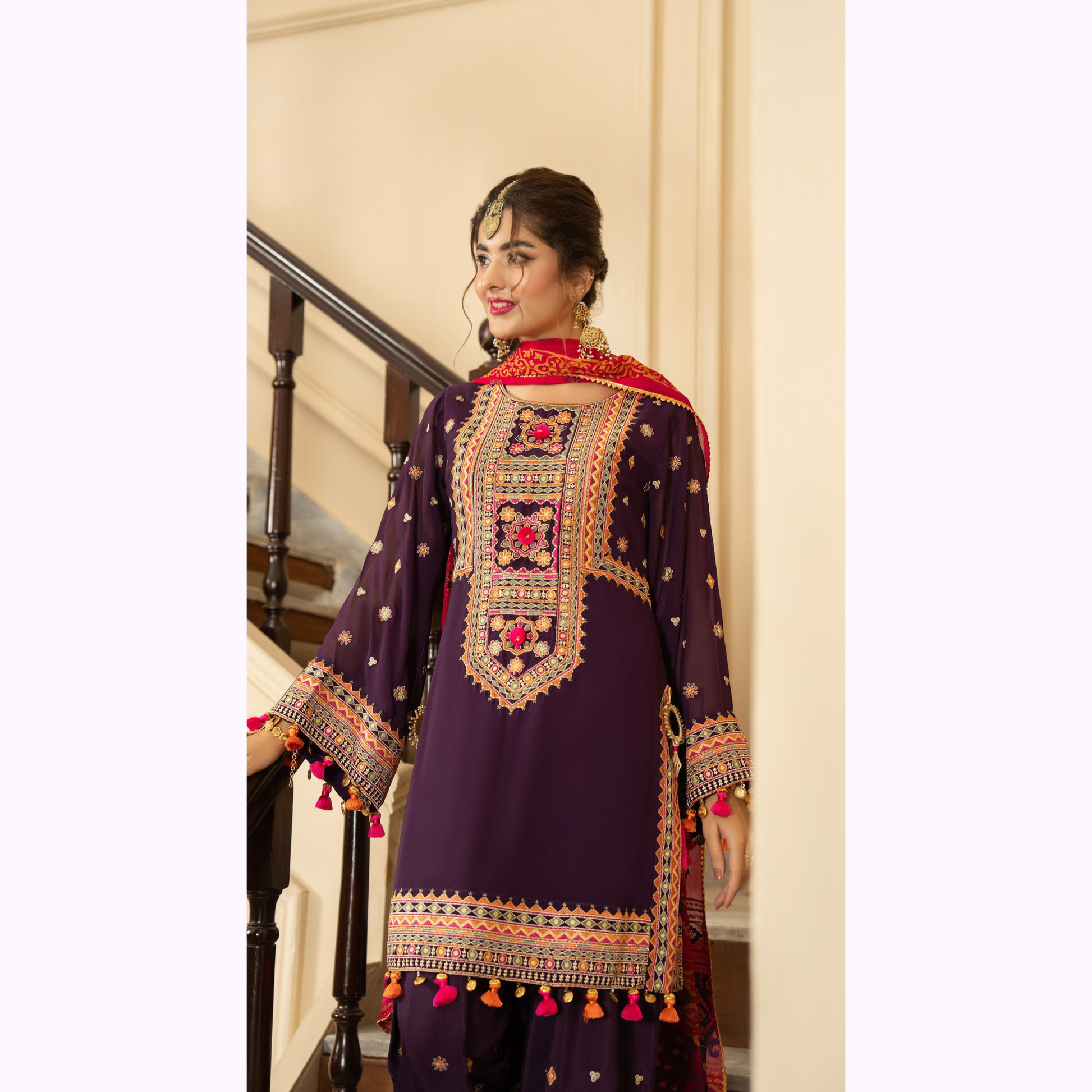 Embroidered Georgette Chiffon Farshi Shalwar Collection by karma Collection - SI-F-008