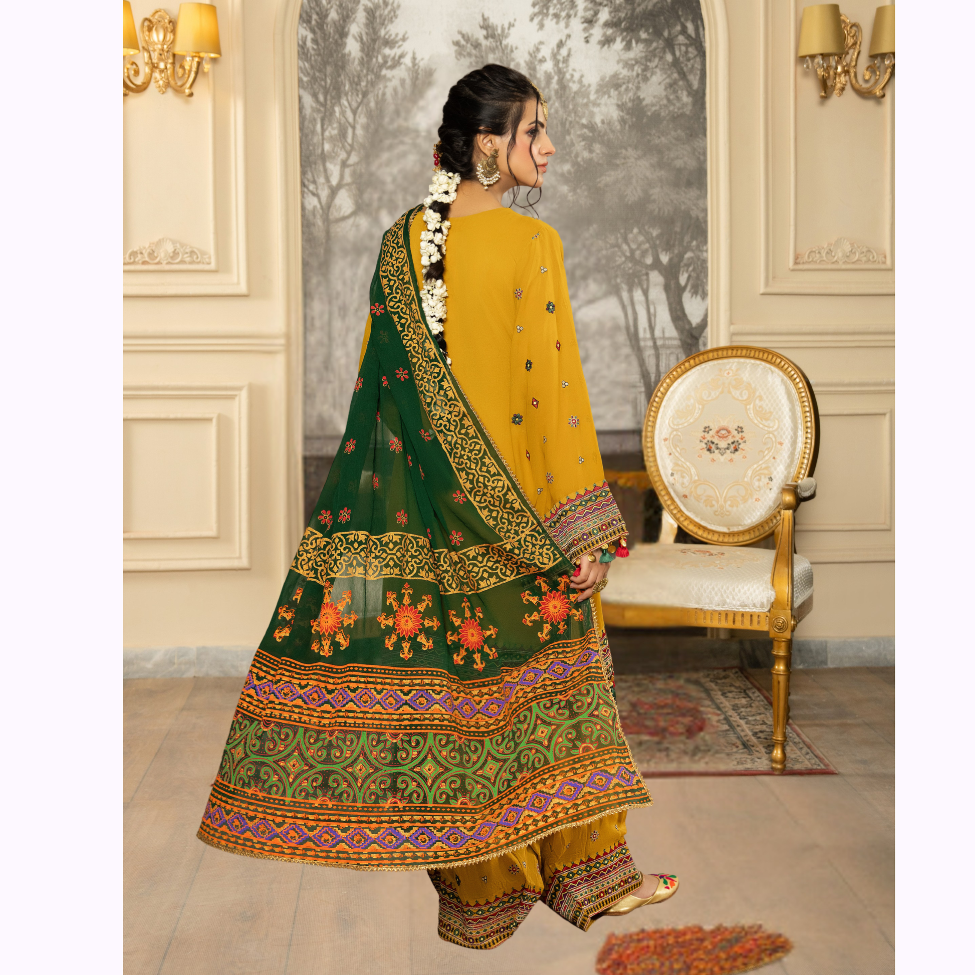 Embroidered Georgette Chiffon Farshi Shalwar Collection by karma Collection - SI-F-008