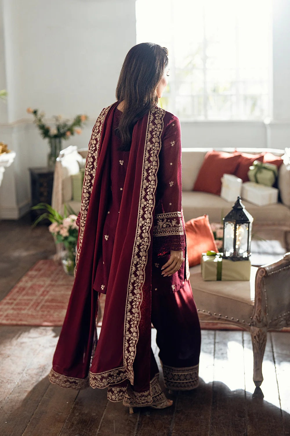 Azure Luxury Chiffon Embroidered 3 Piece Unstitched - Berry Dusk - SI-F-36