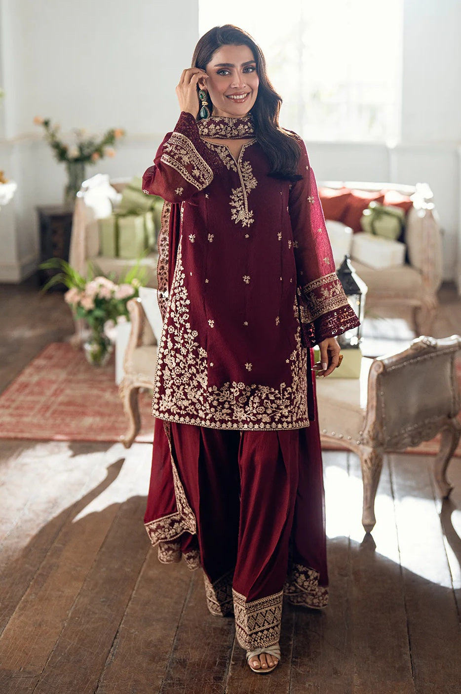 Azure Luxury Chiffon Embroidered 3 Piece Unstitched - Berry Dusk - SI-F-36