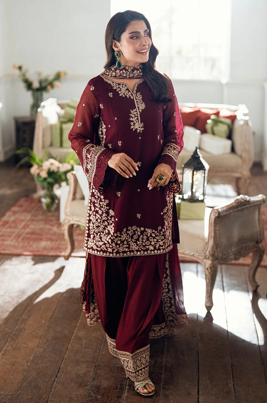 Azure Luxury Chiffon Embroidered 3 Piece Unstitched - Berry Dusk - SI-F-36