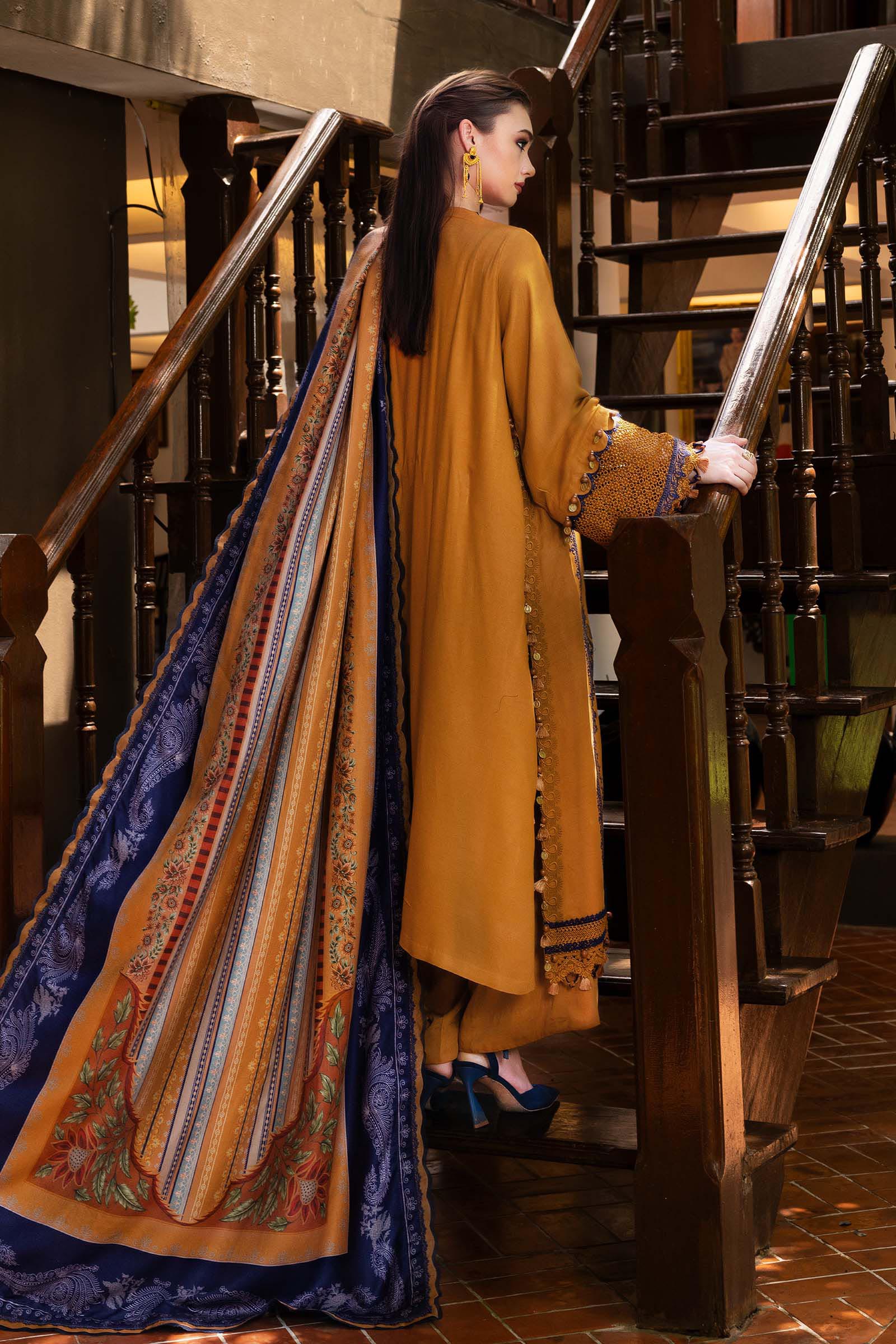 3 Piece Unstitched Embroidered Twill Linen Suit - SI-F-48