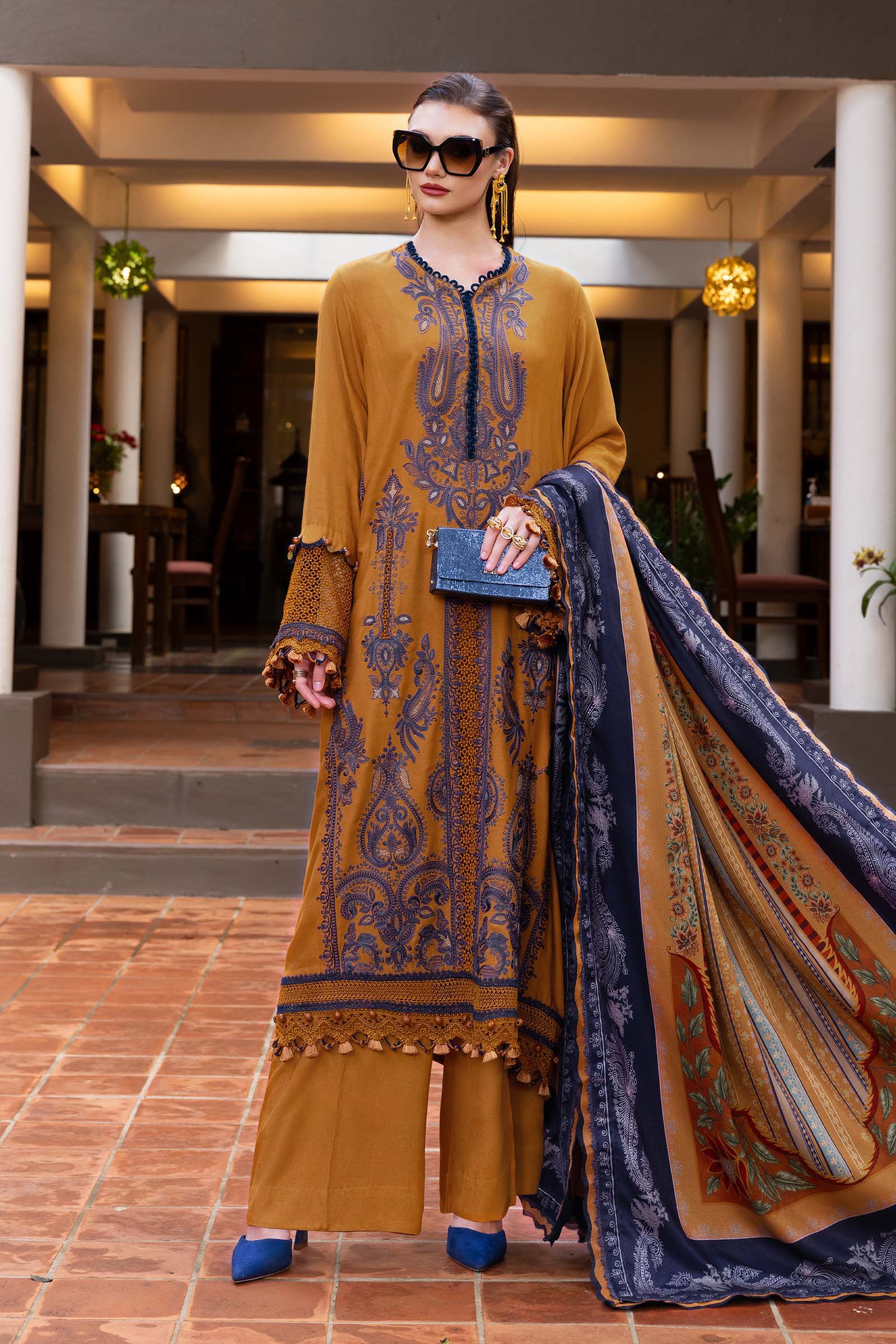 3 Piece Unstitched Embroidered Twill Linen Suit - SI-F-48
