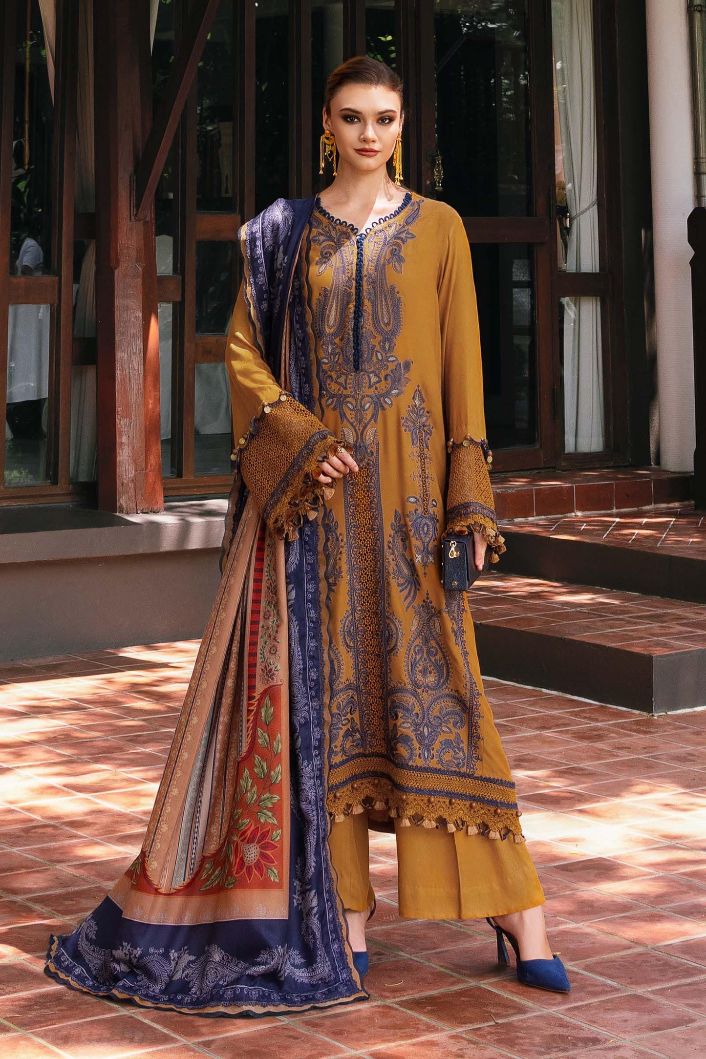 3 Piece Unstitched Embroidered Twill Linen Suit - SI-F-48