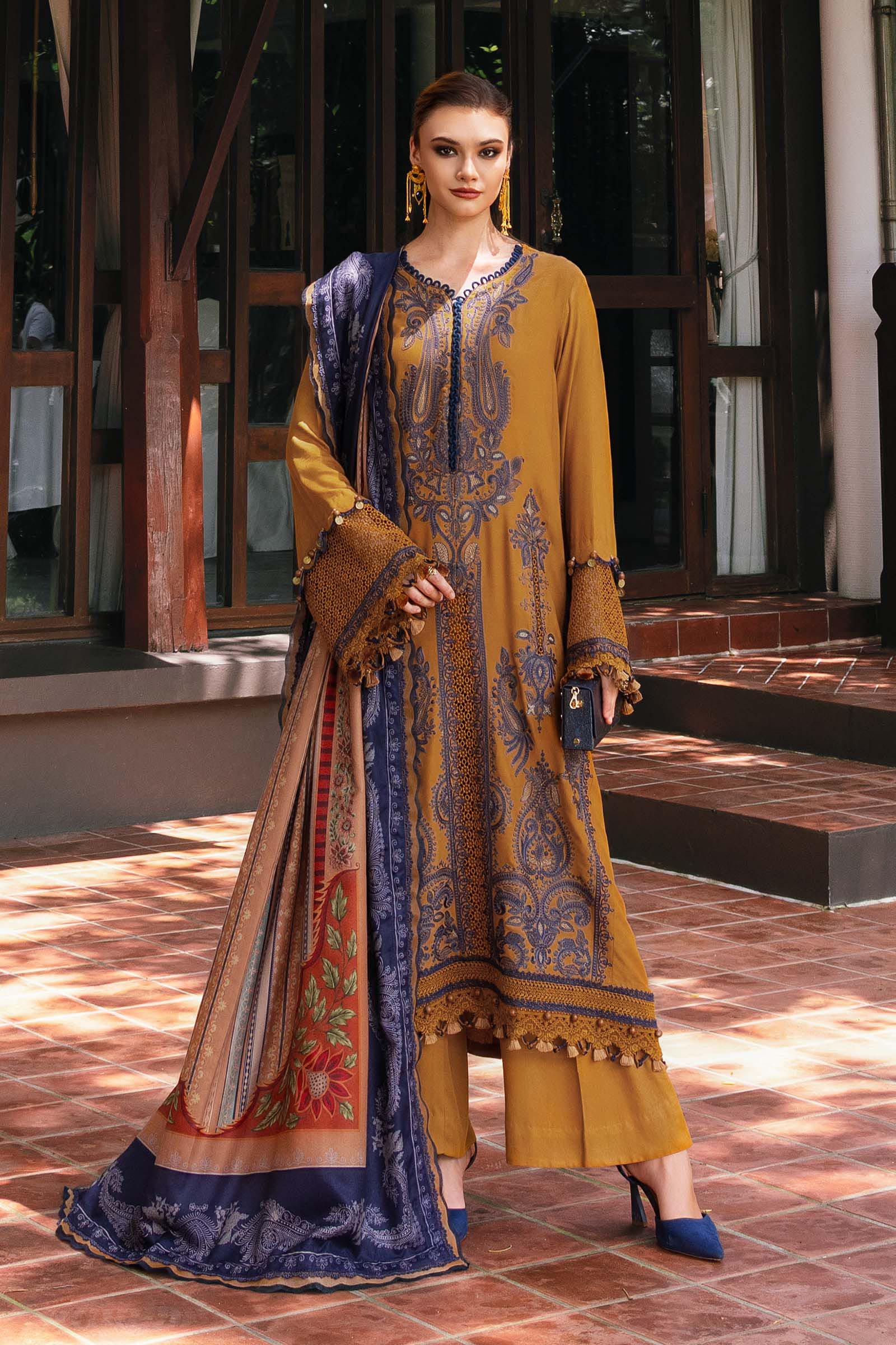 3 Piece Unstitched Embroidered Twill Linen Suit - SI-F-48