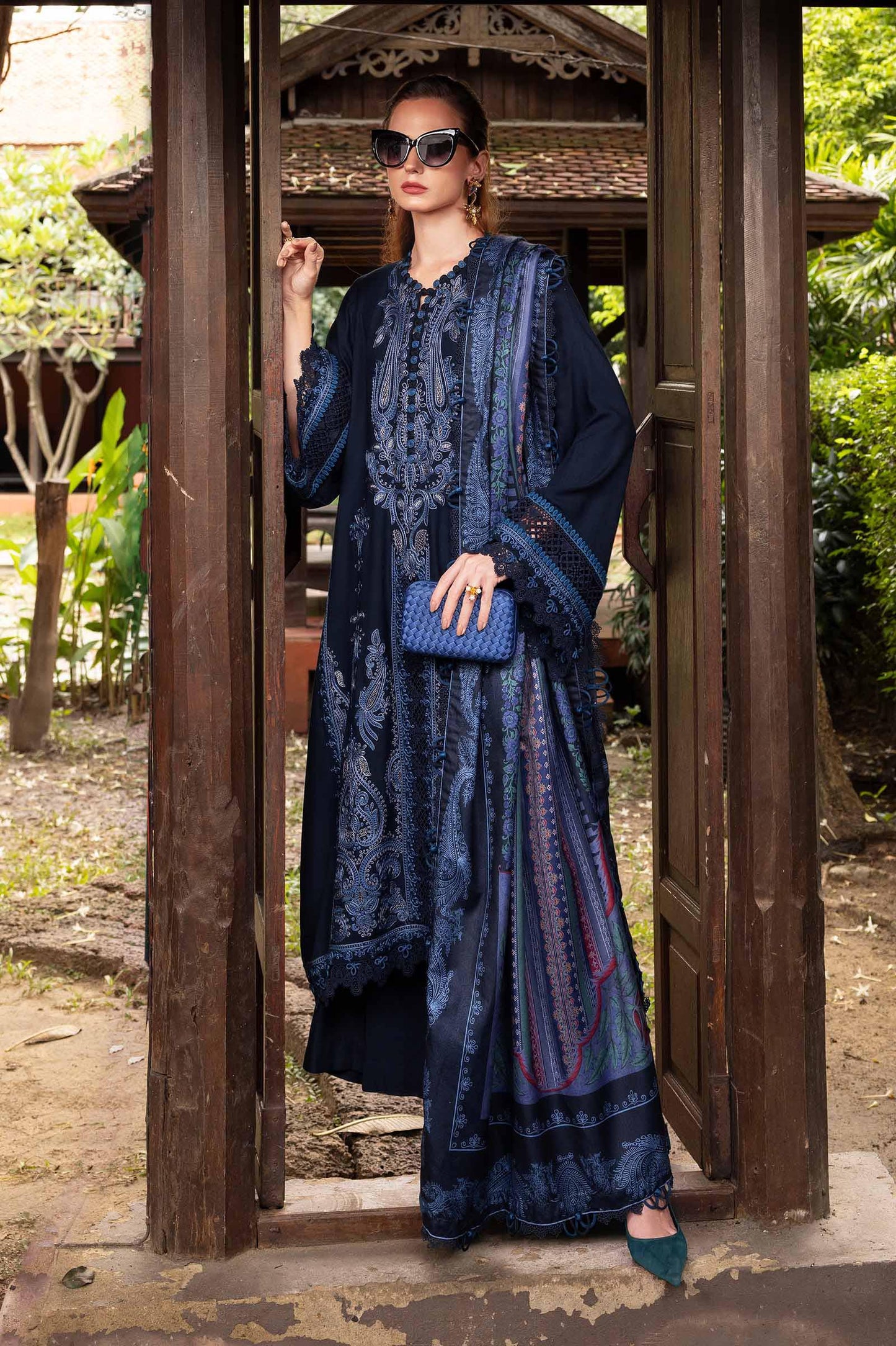 3 Piece Unstitched Embroidered Twill Linen Suit - SI-F-48