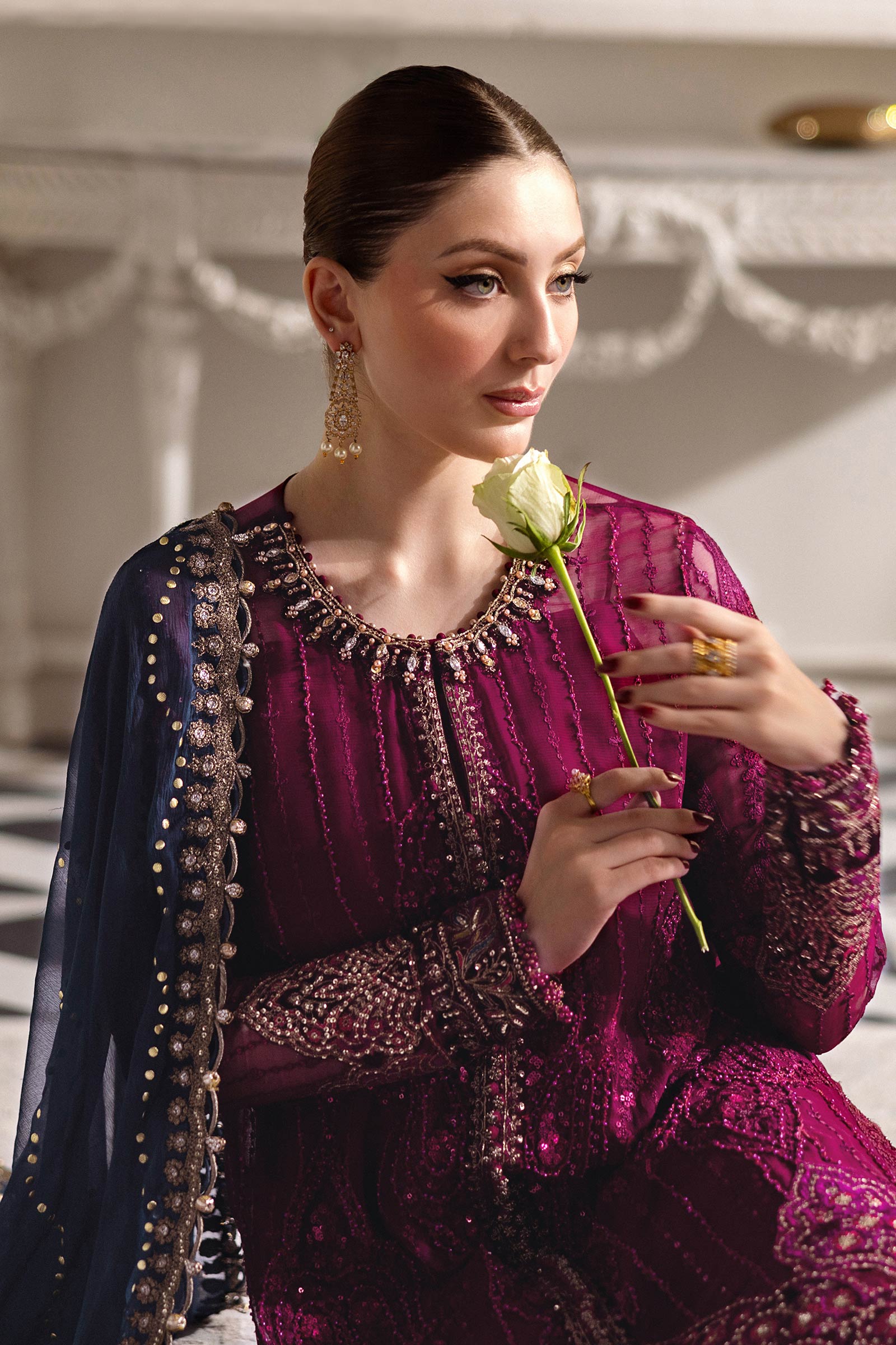 3 Piece Unstitched Embroidered Chiffon Suit - SI-F-43