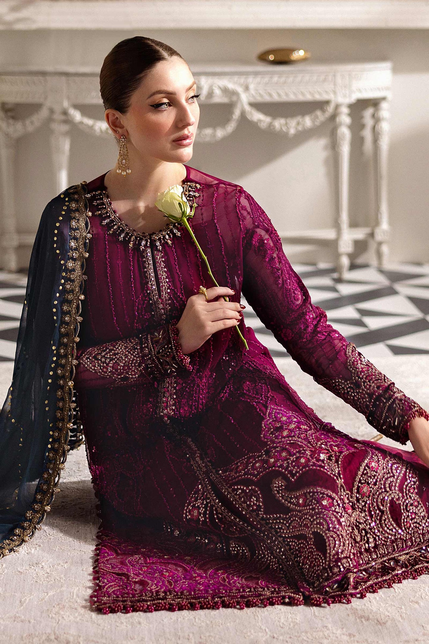 3 Piece Unstitched Embroidered Chiffon Suit - SI-F-43