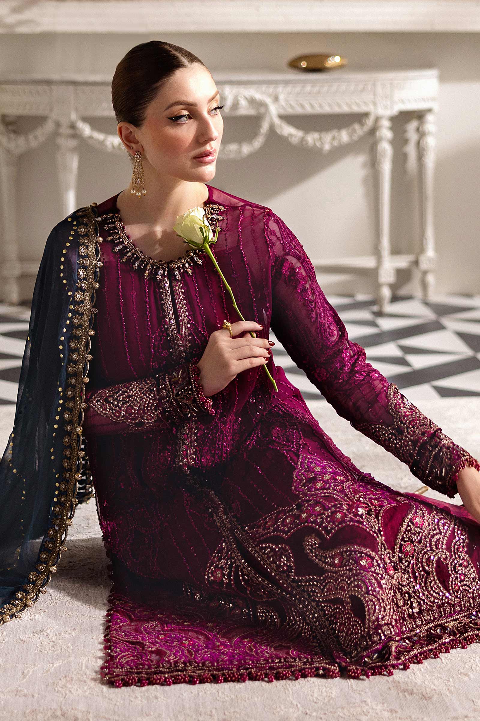 3 Piece Unstitched Embroidered Chiffon Suit - SI-F-43