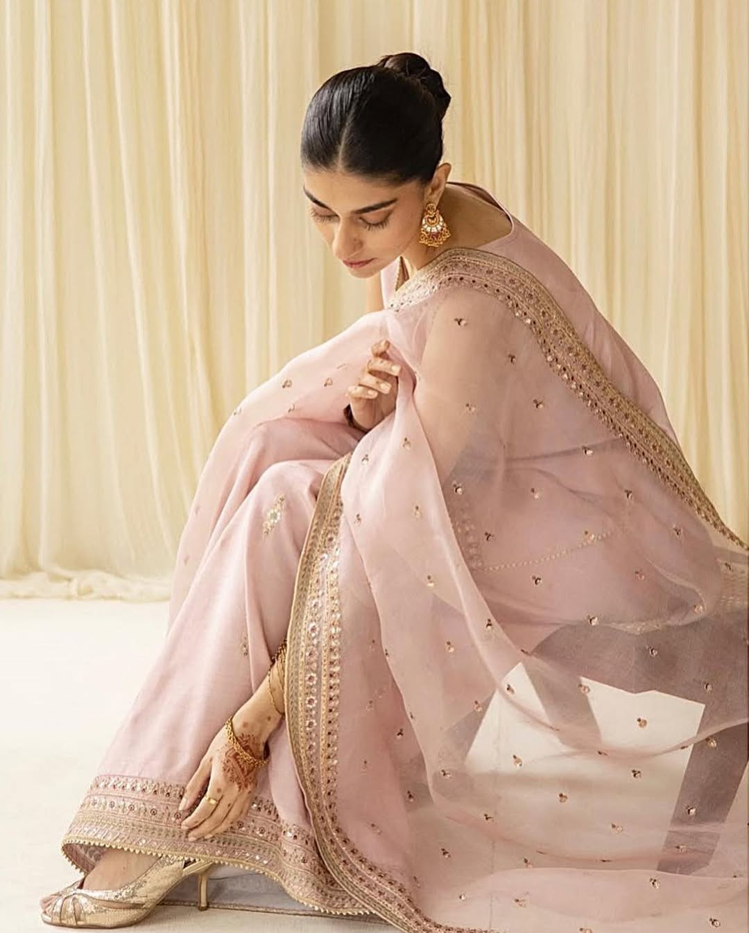 3-piece unstitched Embroidered outfit with full sleeves on Silk Sateen fabric - SI-F-69