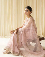 3-piece unstitched Embroidered outfit with full sleeves on Silk Sateen fabric - SI-F-69