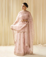 3-piece unstitched Embroidered outfit with full sleeves on Silk Sateen fabric - SI-F-69