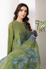 3-Piece Embroidered Lawn Dress in mint green color with printed Chiffon Dupatta - SI-F-40