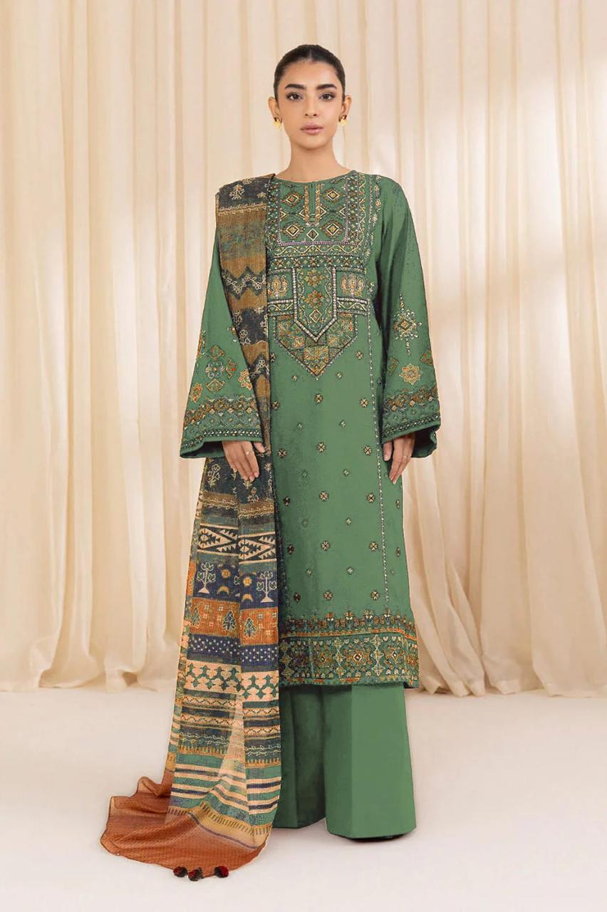 SAPPHIRE- 3PC LAWN EMBROIDERED SHIRT WITH SLUB MUNAAR DUPATTA AND TROUSER- SI-F-37