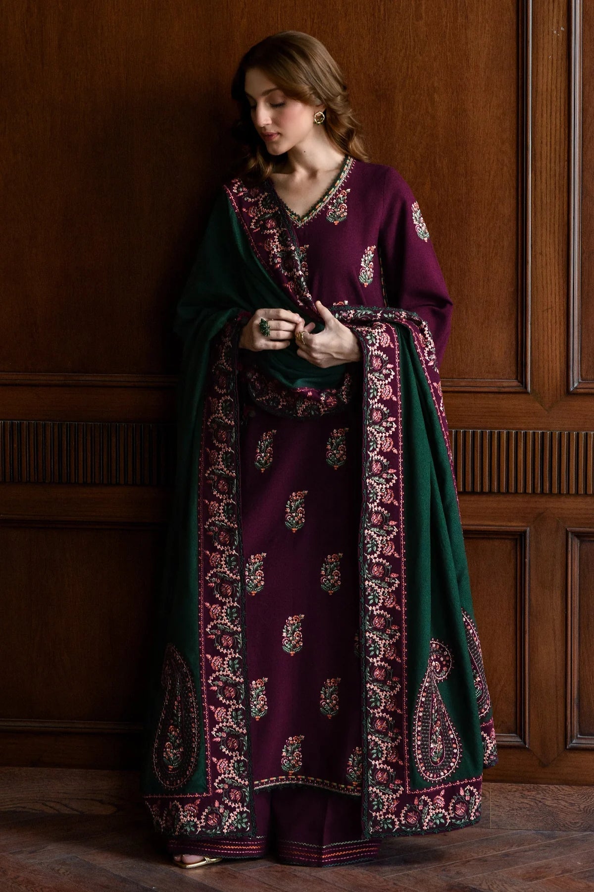 Batik Luxury Cotton Embroidered Unstitched Collection Maroon - SI-F-10