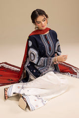 JAZMIN - 3PC DHANAK EMBROIDERED SHIRT WITH TWILL PRINTED SHAWL AND TROUSER - SI-F-47