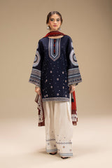 JAZMIN - 3PC DHANAK EMBROIDERED SHIRT WITH TWILL PRINTED SHAWL AND TROUSER - SI-F-47