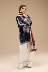 JAZMIN - 3PC DHANAK EMBROIDERED SHIRT WITH TWILL PRINTED SHAWL AND TROUSER - SI-F-47