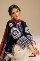 JAZMIN - 3PC DHANAK EMBROIDERED SHIRT WITH TWILL PRINTED SHAWL AND TROUSER - SI-F-47