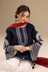 JAZMIN - 3PC DHANAK EMBROIDERED SHIRT WITH TWILL PRINTED SHAWL AND TROUSER - SI-F-47